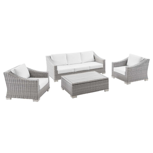 Conway 4-Piece Outdoor Patio Wicker Rattan Furniture Set Light Gray White EEI-5095-WHI