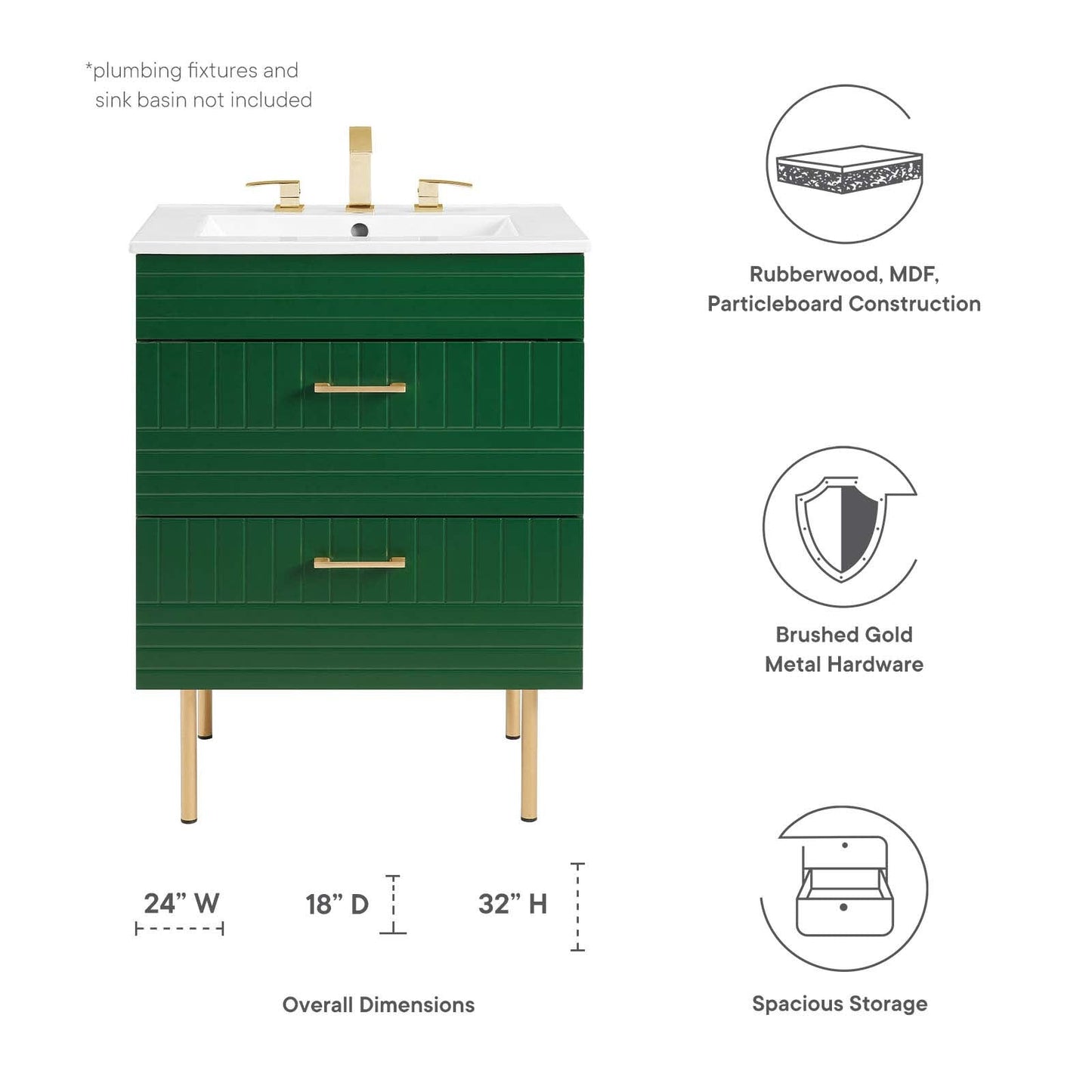 Daybreak 24" Bathroom Vanity Cabinet (Sink Basin Not Included) Green EEI-5106-GRN