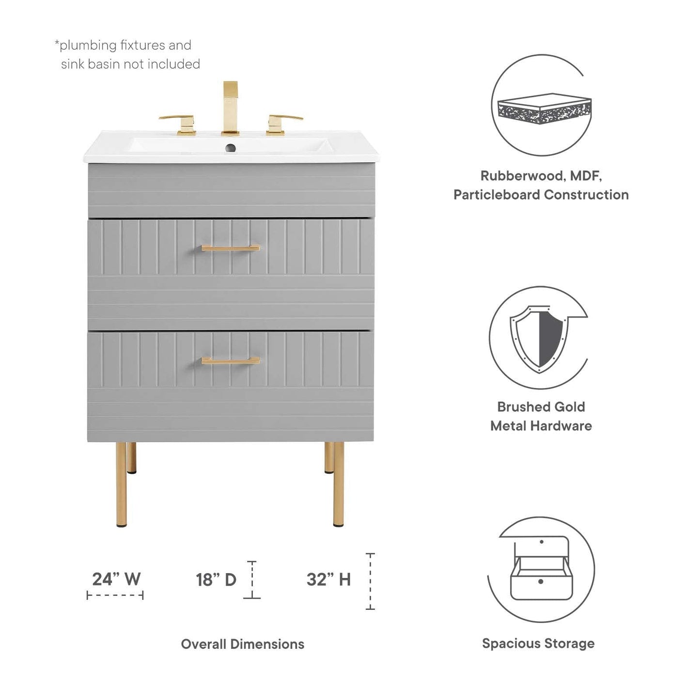 Daybreak 24" Bathroom Vanity Cabinet (Sink Basin Not Included) Light Gray EEI-5106-LGR