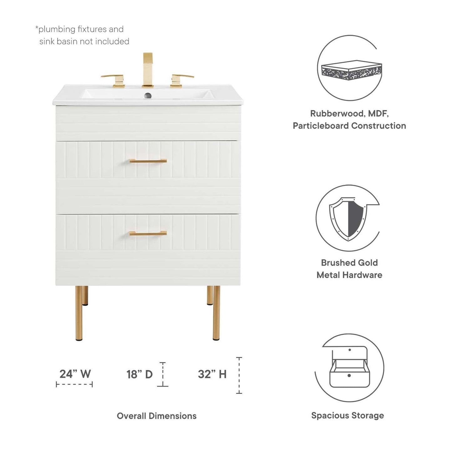 Daybreak 24" Bathroom Vanity Cabinet (Sink Basin Not Included) White EEI-5106-WHI