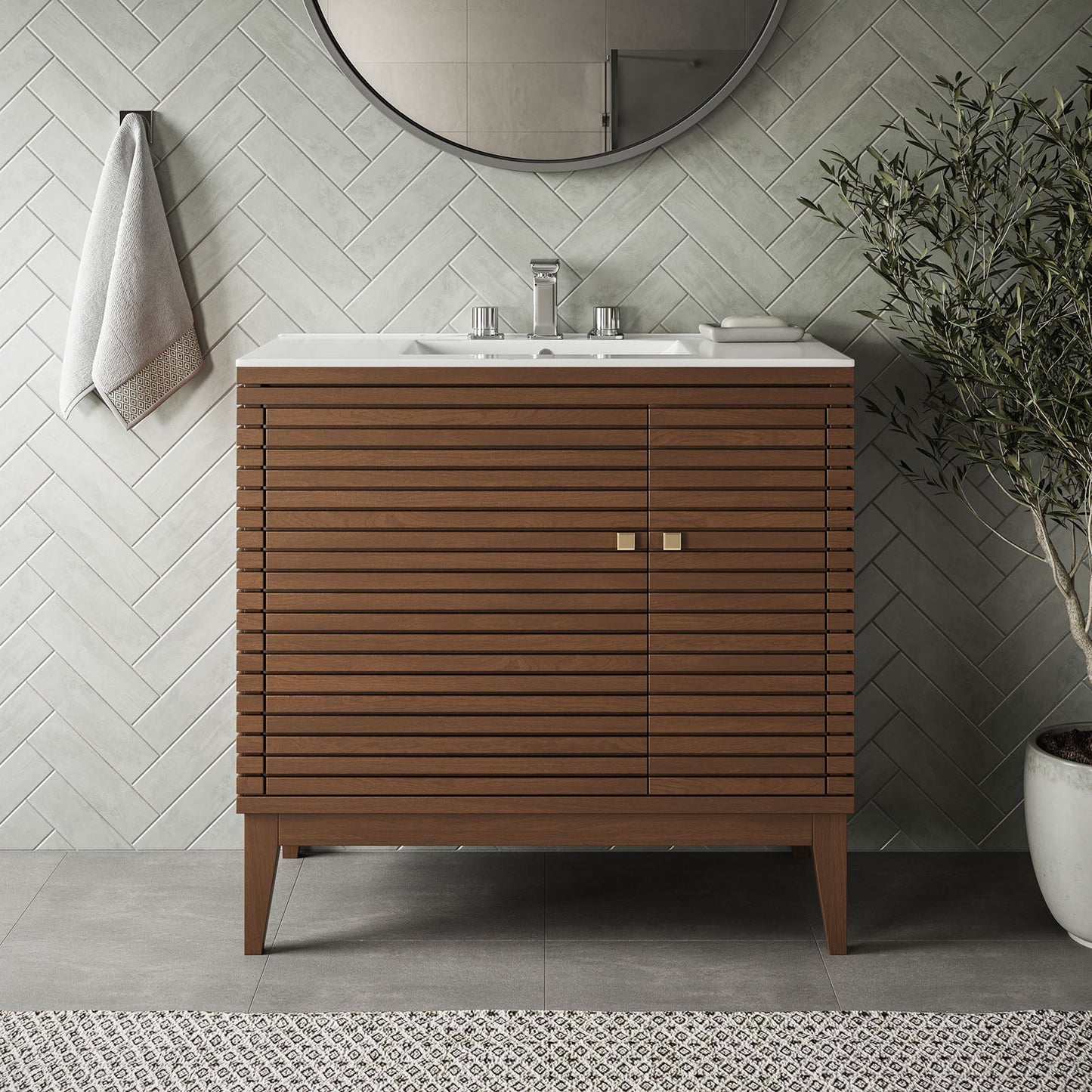 Ledger 36" Bathroom Vanity Walnut White EEI-5115-WAL-WHI