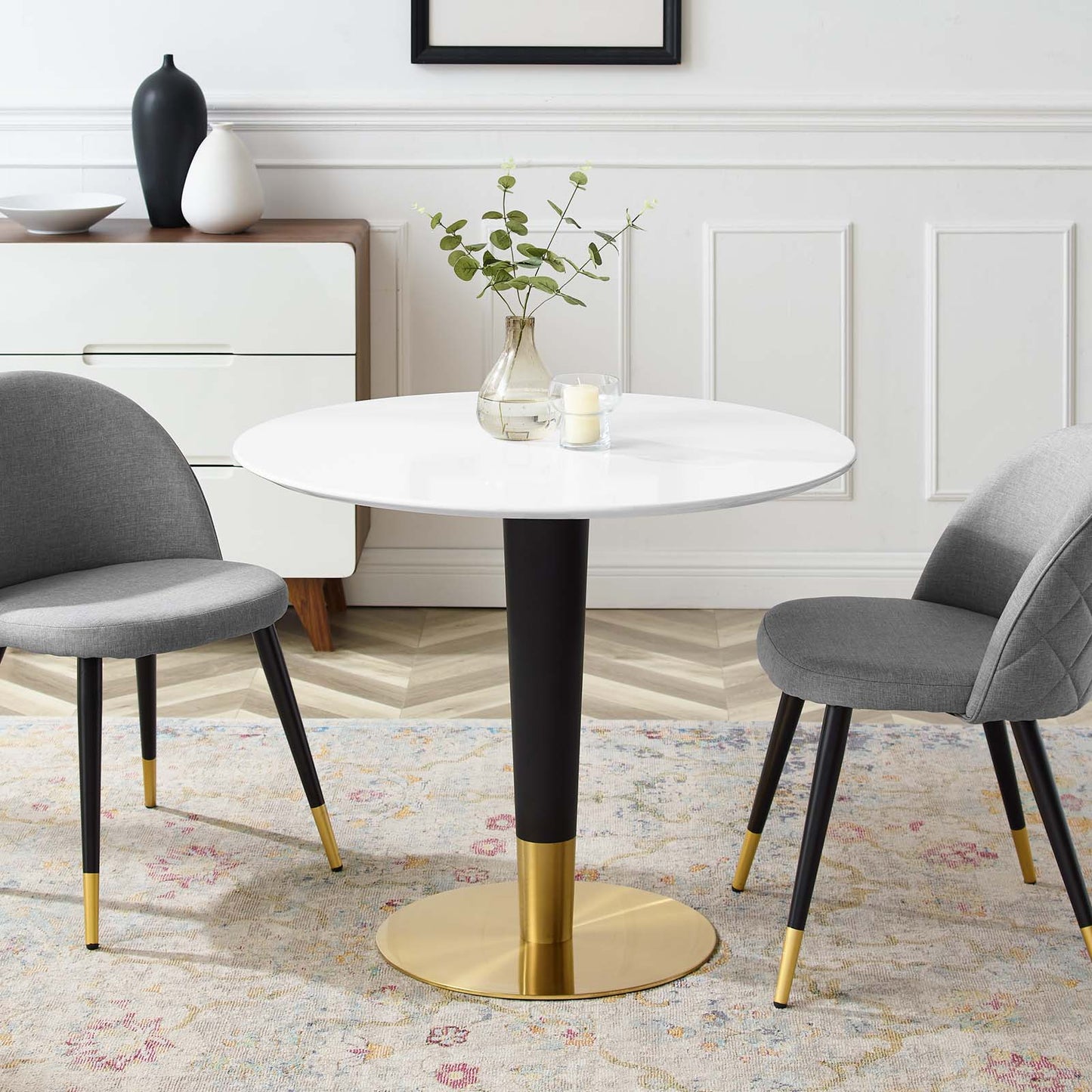 Zinque 36" Dining Table Gold White EEI-5117-GLD-WHI