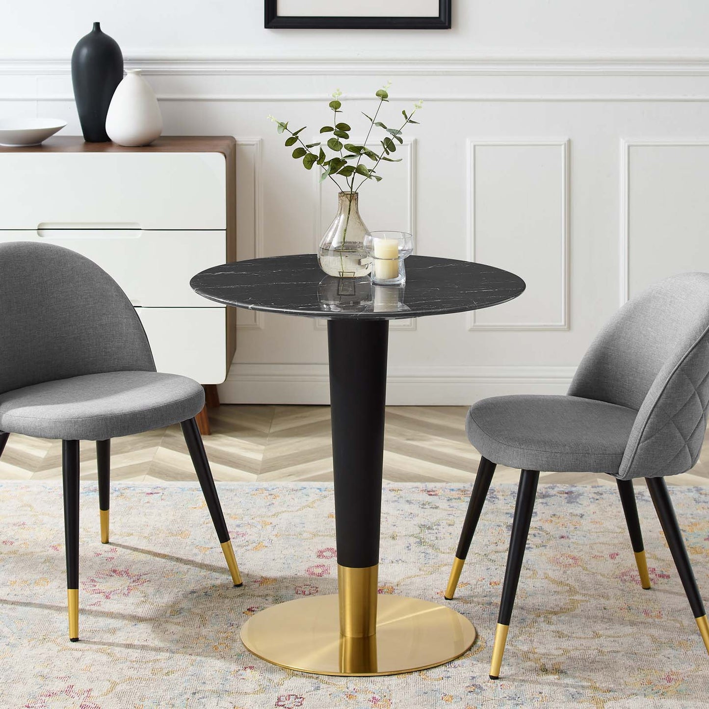 Zinque 28" Artificial Marble Dining Table Gold Black EEI-5131-GLD-BLK