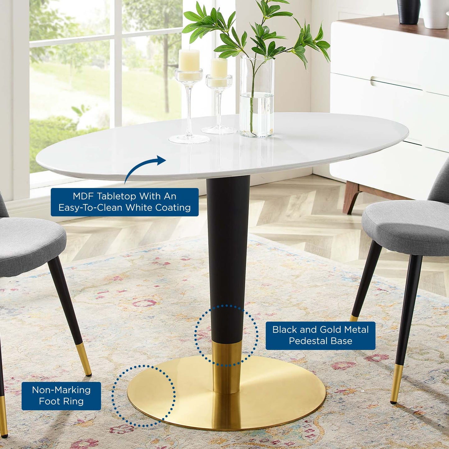 Zinque 48" Oval Dining Table Gold White EEI-5141-GLD-WHI