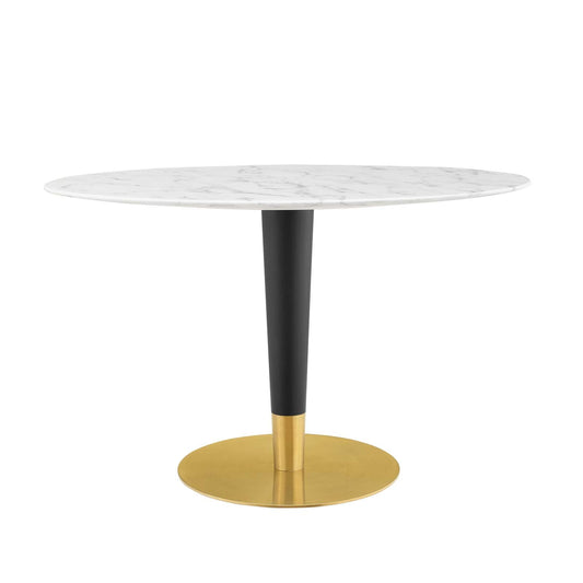 Zinque 48" Oval Artificial Marble Dining Table Gold White EEI-5143-GLD-WHI