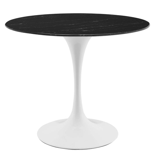 Lippa 36" Artificial Marble Dining Table White Black EEI-5168-WHI-BLK