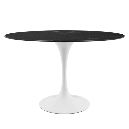 Lippa 48" Oval Artificial Marble Dining Table White Black EEI-5170-WHI-BLK