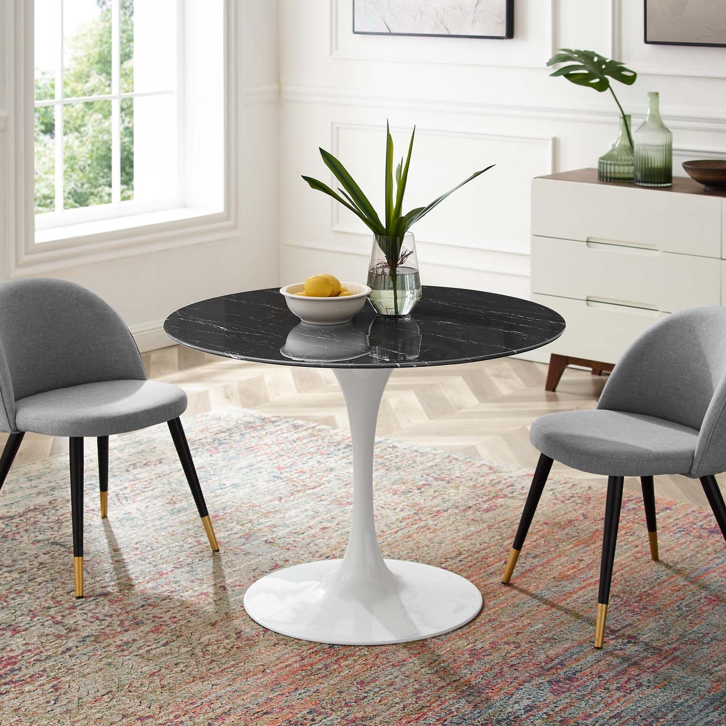 Lippa 40" Performance Velvet Dining Table White Black EEI-5181-WHI-BLK