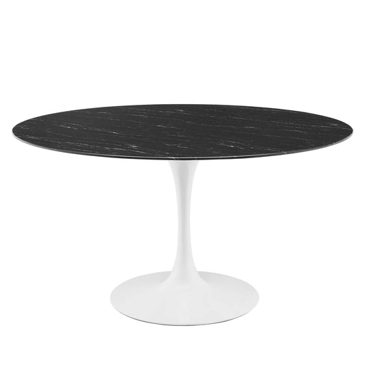 Lippa 54" Artificial Marble Dining Table White Black EEI-5183-WHI-BLK