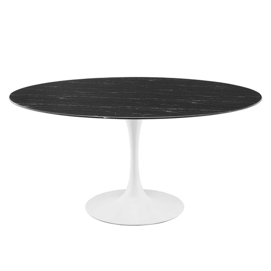 Lippa 60" Artificial Marble Dining Table White Black EEI-5184-WHI-BLK