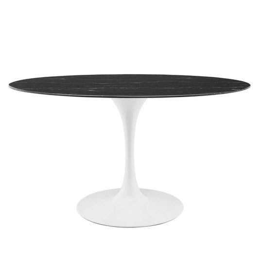 Lippa 54" Artificial Marble Dining Table White Black EEI-5185-WHI-BLK