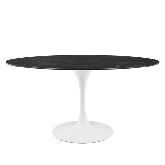 Lippa 60" Artificial Marble Dining Table White Black EEI-5186-WHI-BLK