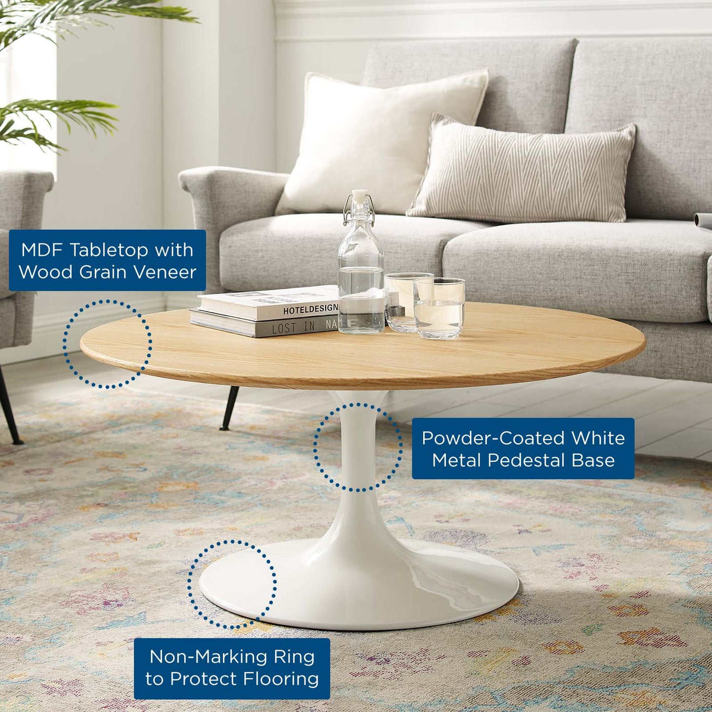 Lippa 36" Coffee Table White Natural EEI-5188-WHI-NAT