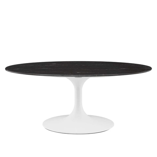 Lippa 42" Oval Artificial Marble Coffee Table White Black EEI-5192-WHI-BLK