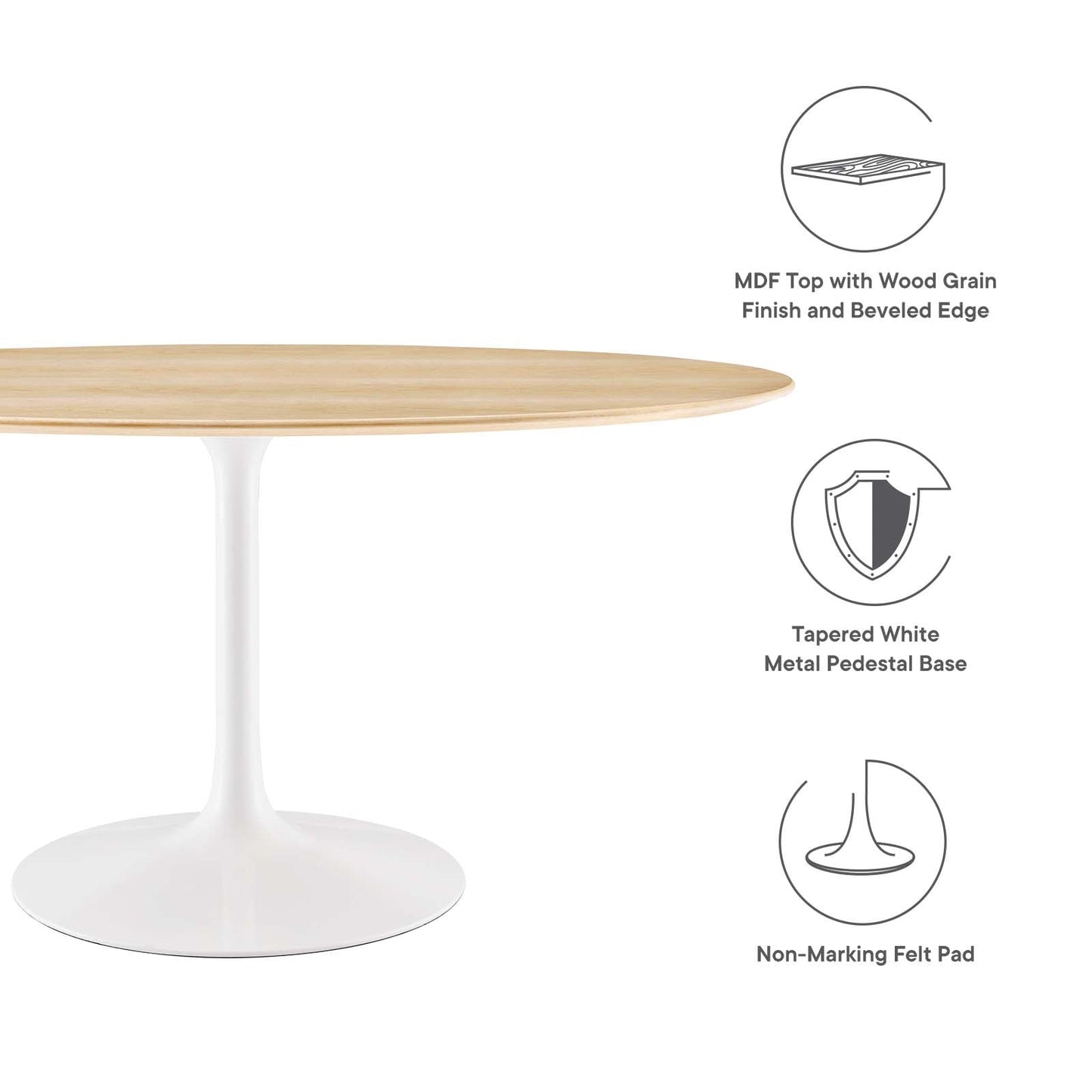 Lippa 60" Oval Natural Wood Grain Dining Table White Natural EEI-5195-WHI-NAT