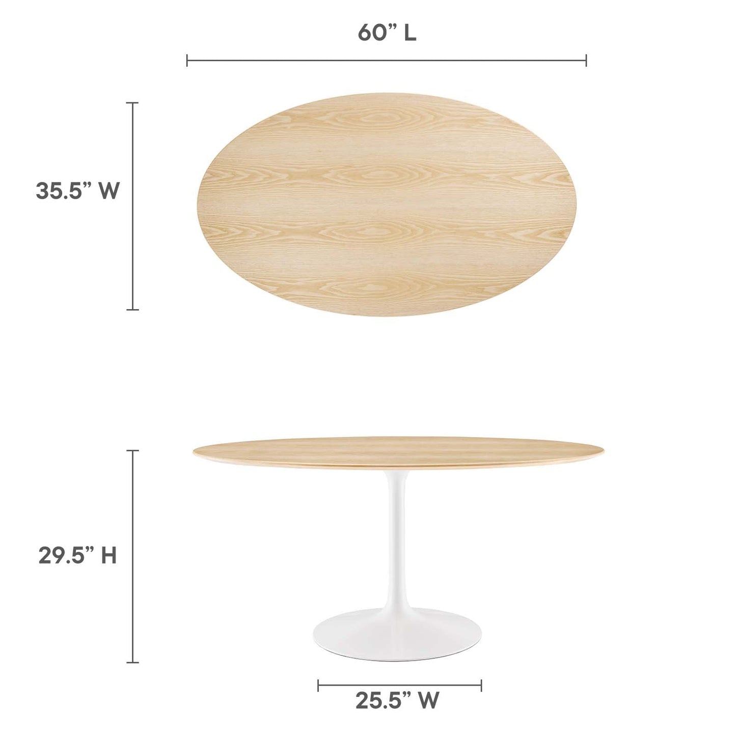 Lippa 60" Oval Natural Wood Grain Dining Table White Natural EEI-5195-WHI-NAT