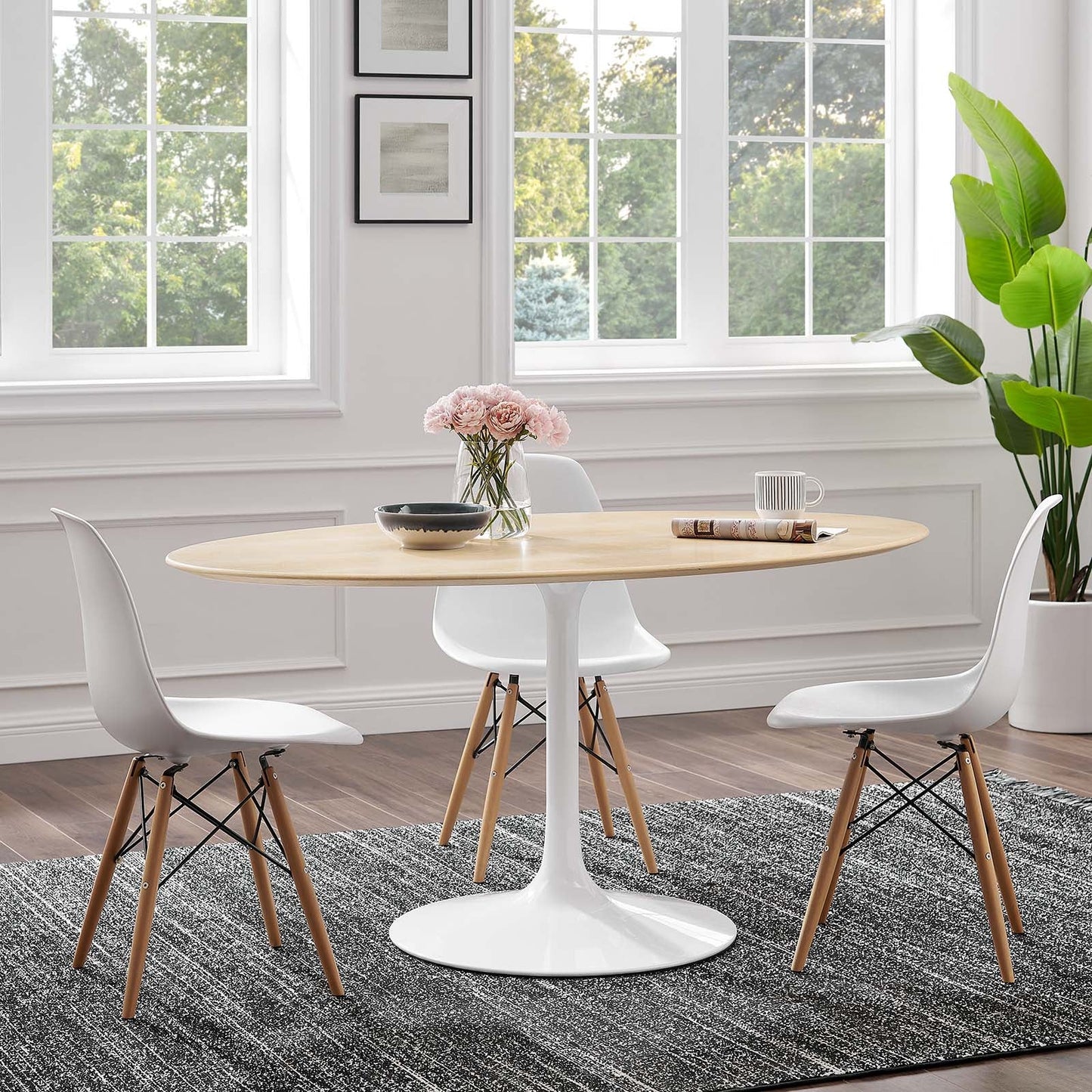 Lippa 60" Oval Natural Wood Grain Dining Table White Natural EEI-5195-WHI-NAT