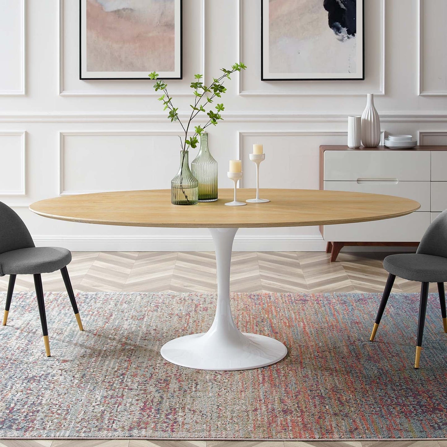 Lippa 78" Oval Dining Table White Natural EEI-5197-WHI-NAT