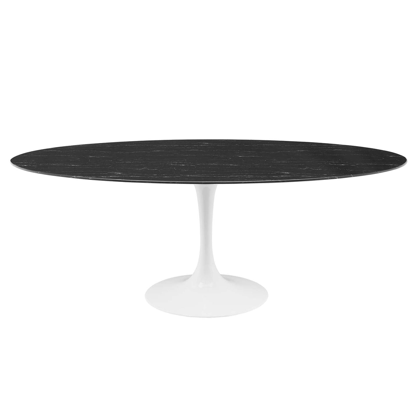 Lippa 78" Oval Artificial Marble Dining Table White Black EEI-5198-WHI-BLK