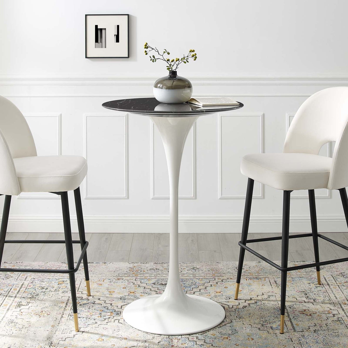 Lippa 28" Artificial Marble Bar Table White Black EEI-5203-WHI-BLK