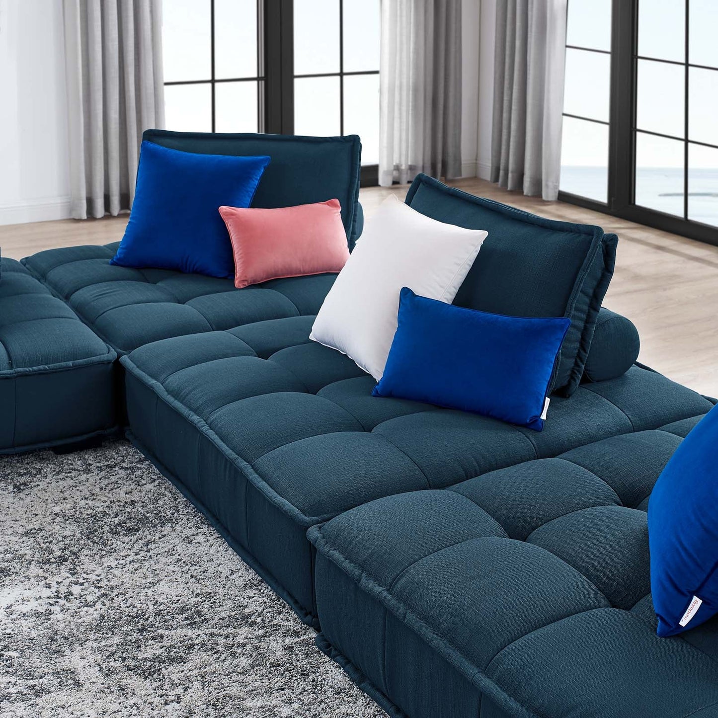 Saunter Tufted Fabric Fabric 4-Piece Sectional Sofa Azure EEI-5208-AZU