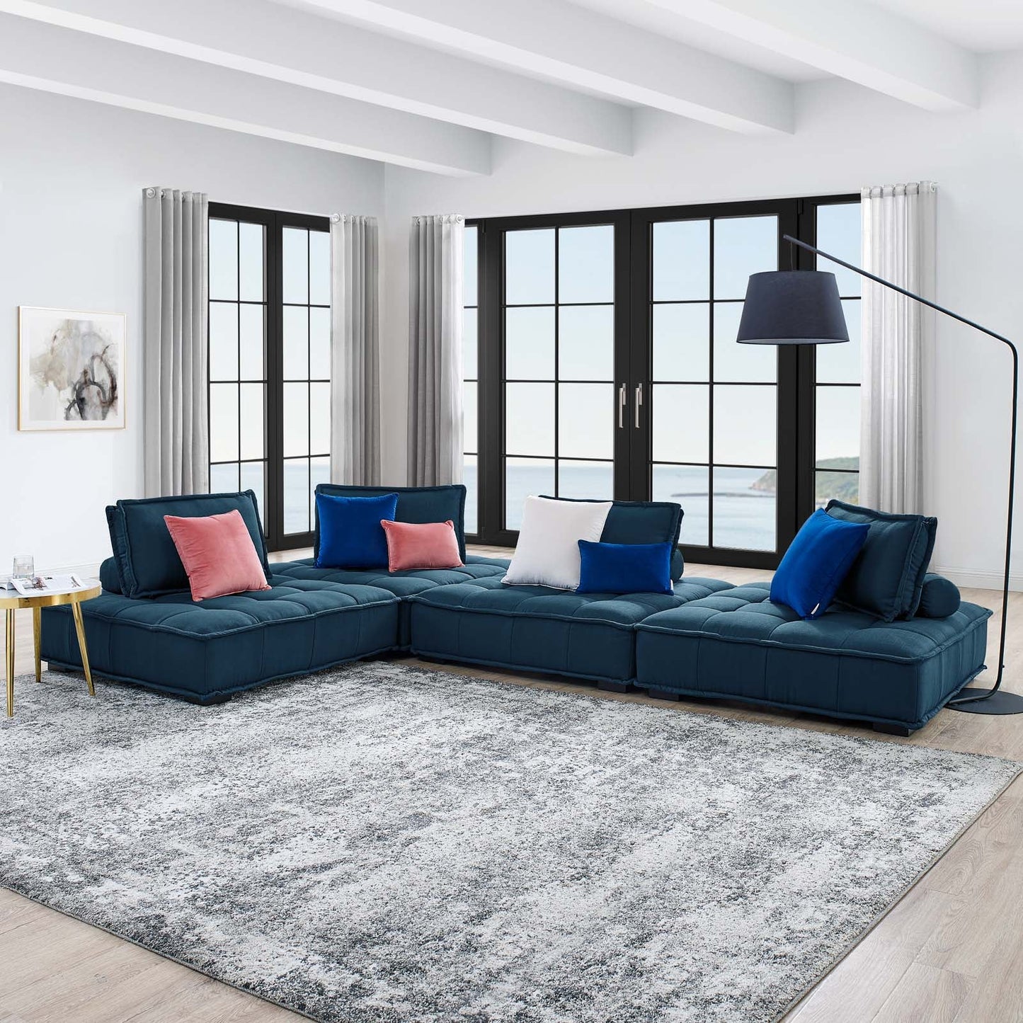 Saunter Tufted Fabric Fabric 4-Piece Sectional Sofa Azure EEI-5208-AZU