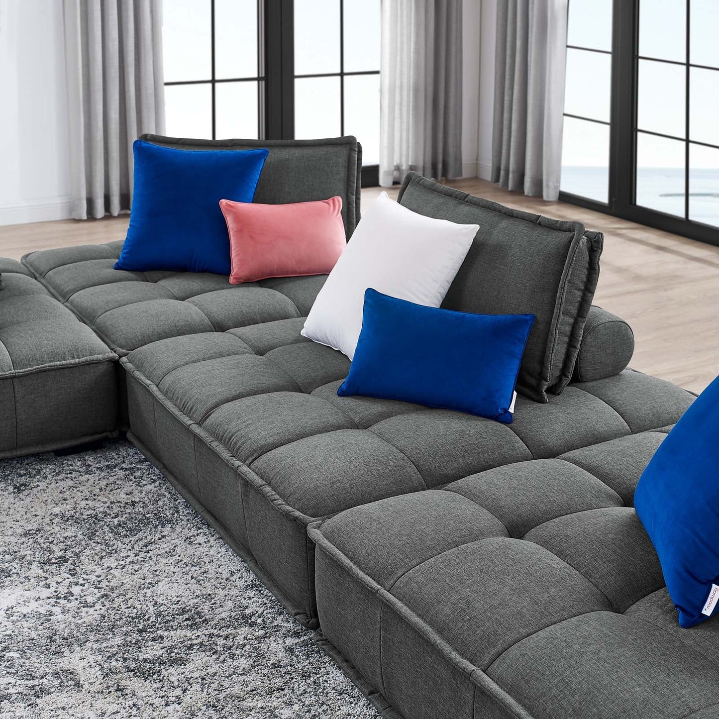 Saunter Tufted Fabric Fabric 4-Piece Sectional Sofa Gray EEI-5208-GRY