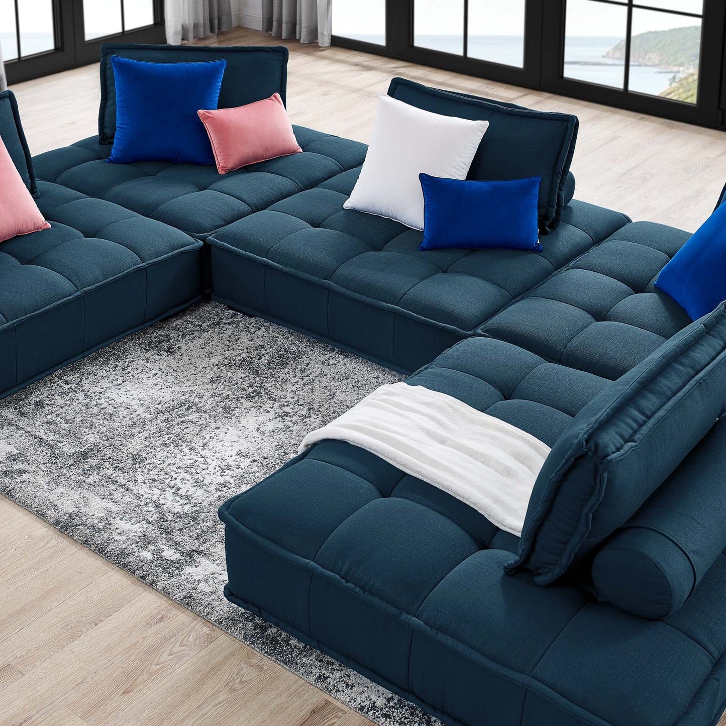 Saunter Tufted Fabric Fabric 5-Piece Sectional Sofa Azure EEI-5210-AZU