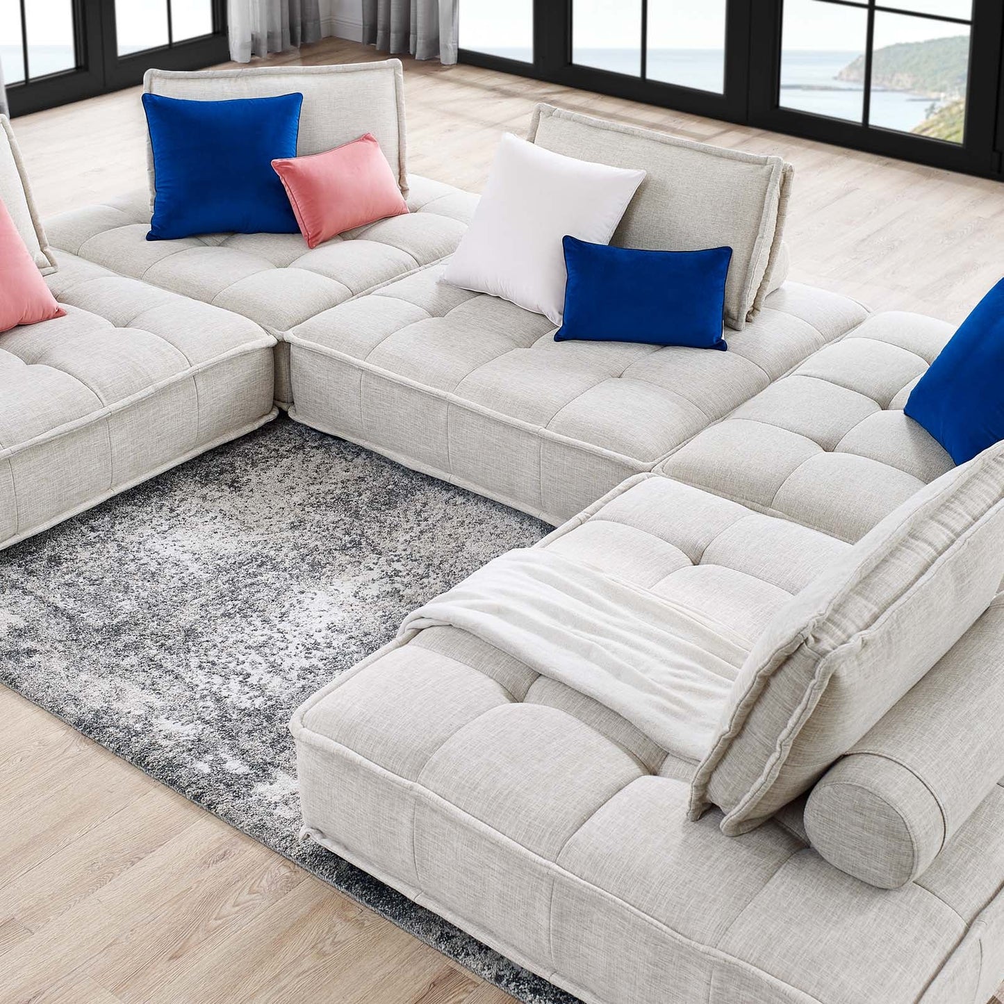 Saunter Tufted Fabric Fabric 5-Piece Sectional Sofa Beige EEI-5210-BEI