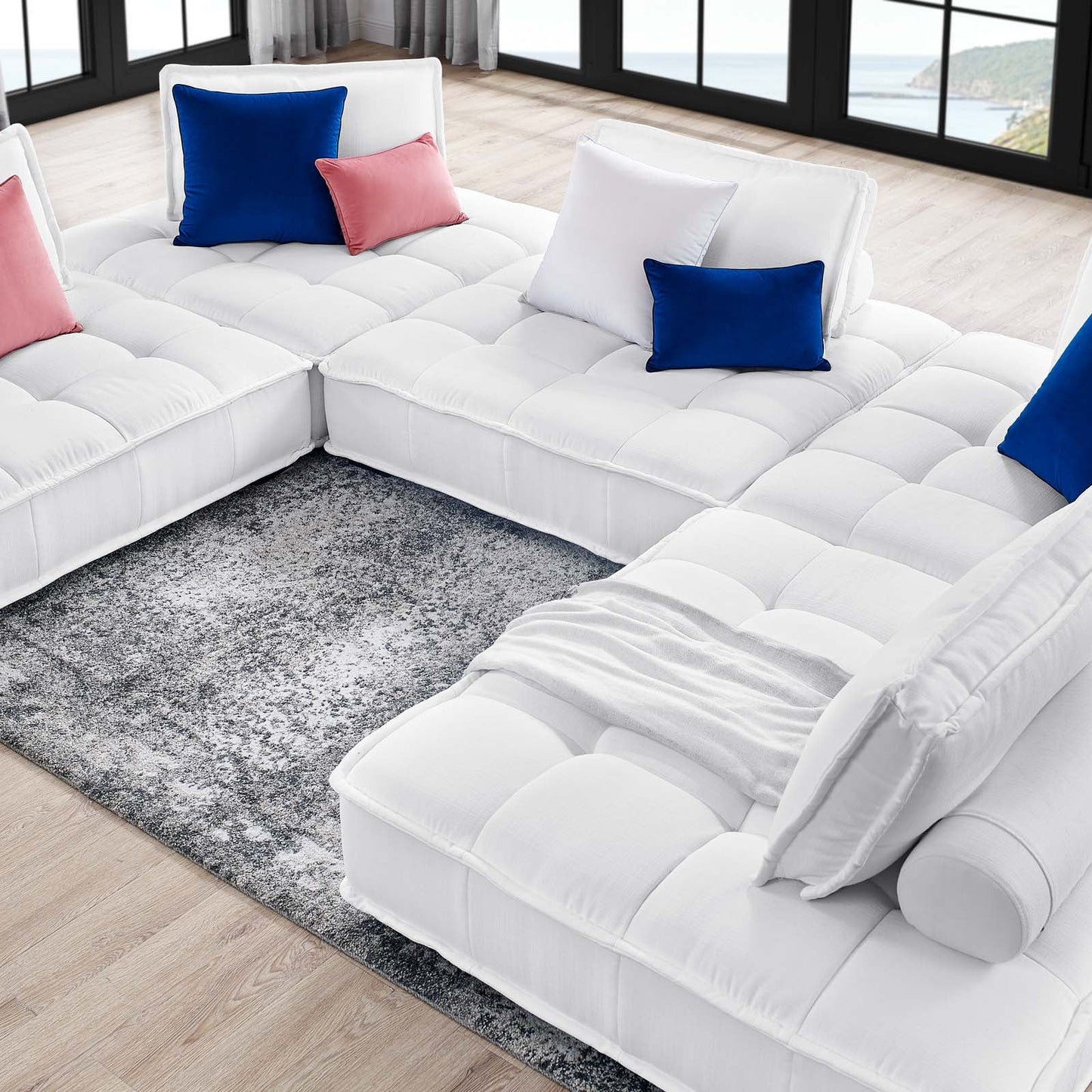 Saunter Tufted Fabric Fabric 5-Piece Sectional Sofa White EEI-5210-WHI