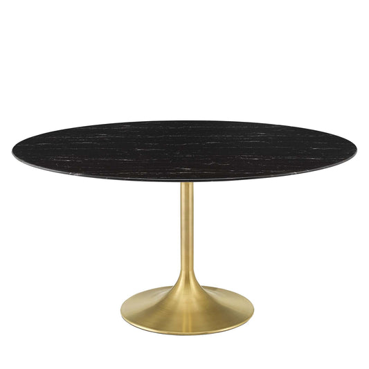 Lippa 60" Artificial Marble Dining Table Gold Black EEI-5241-GLD-BLK