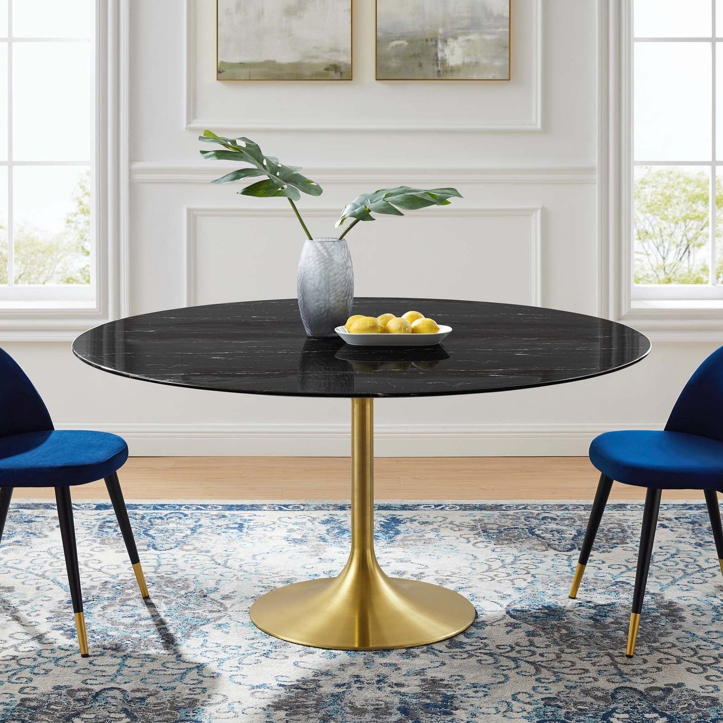 Lippa 60" Artificial Marble Dining Table Gold Black EEI-5241-GLD-BLK