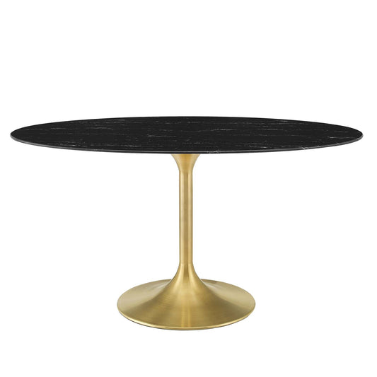 Lippa 60" Oval Artificial Marble Dining Table Gold Black EEI-5243-GLD-BLK