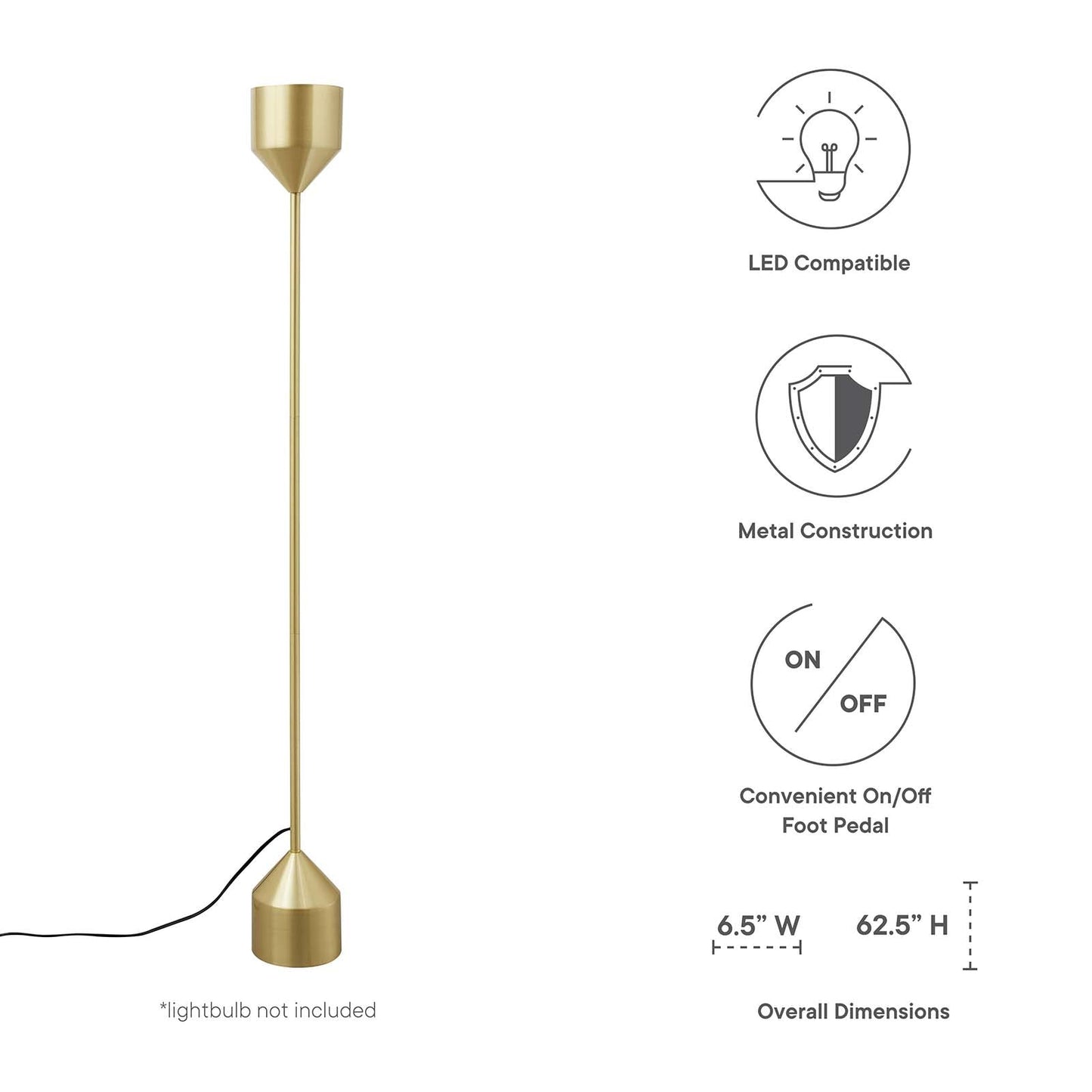 Kara Standing Floor Lamp Gold EEI-5306-GLD