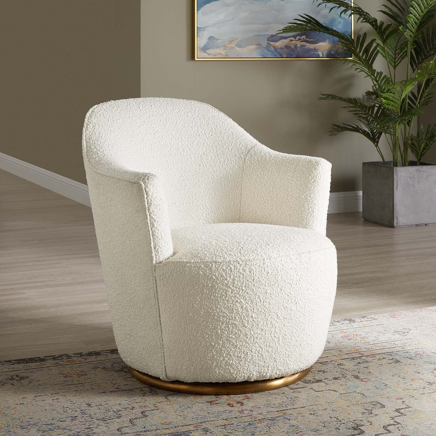 Nora Boucle Upholstered Swivel Chair White EEI-5311-WHI