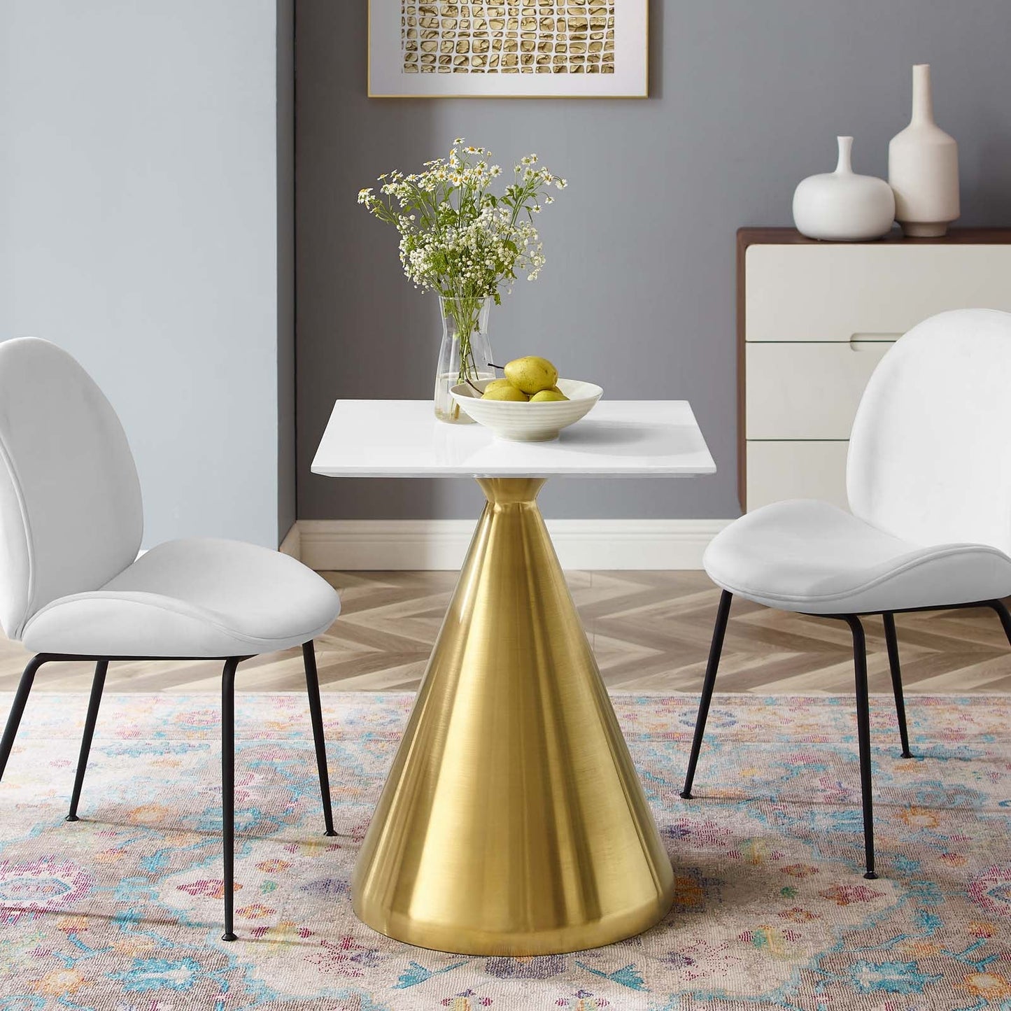 Tupelo 24" Square Dining Table Gold White EEI-5315-GLD-WHI