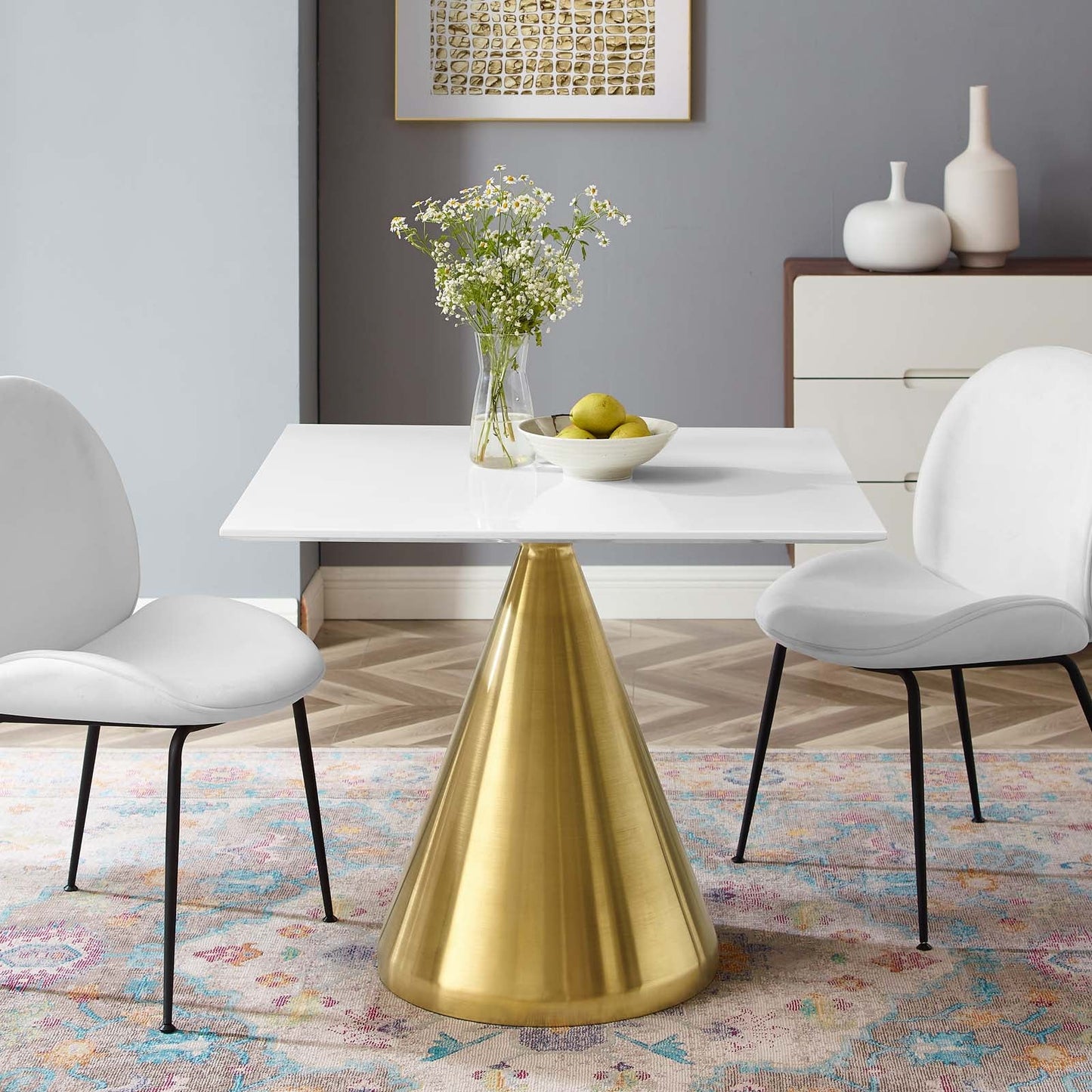 Tupelo 36" Square Dining Table Gold White EEI-5317-GLD-WHI