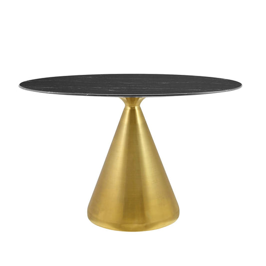 Tupelo 48" Oval Artificial Marble Dining Table Gold Black EEI-5331-GLD-BLK