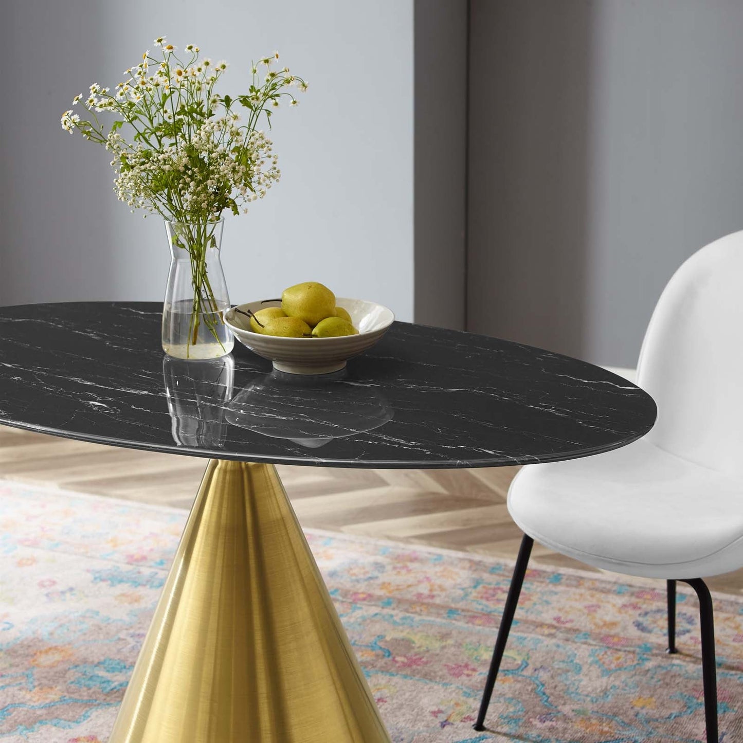 Tupelo 48" Oval Artificial Marble Dining Table Gold Black EEI-5331-GLD-BLK