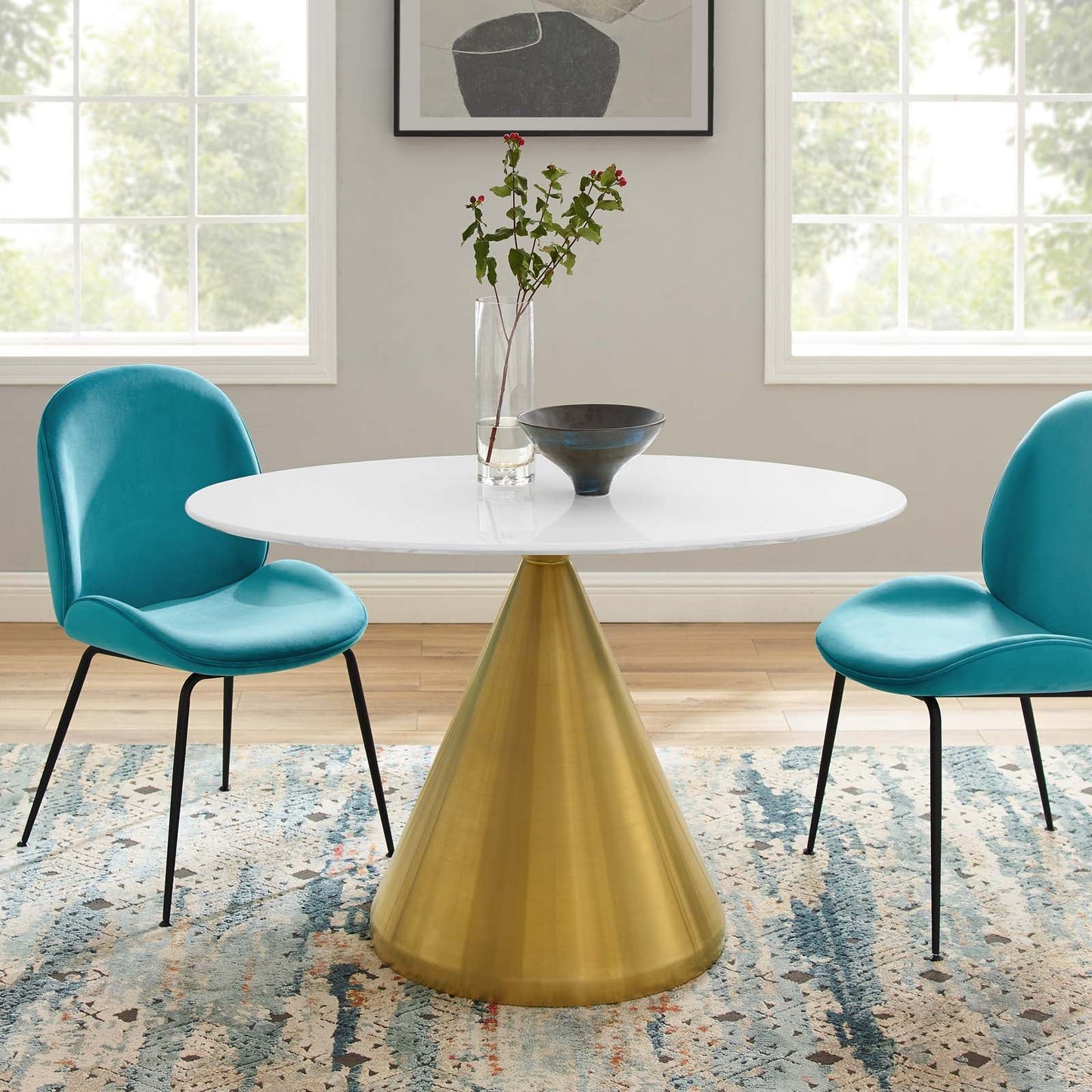 Tupelo 48" Oval Dining Table Gold White EEI-5338-GLD-WHI