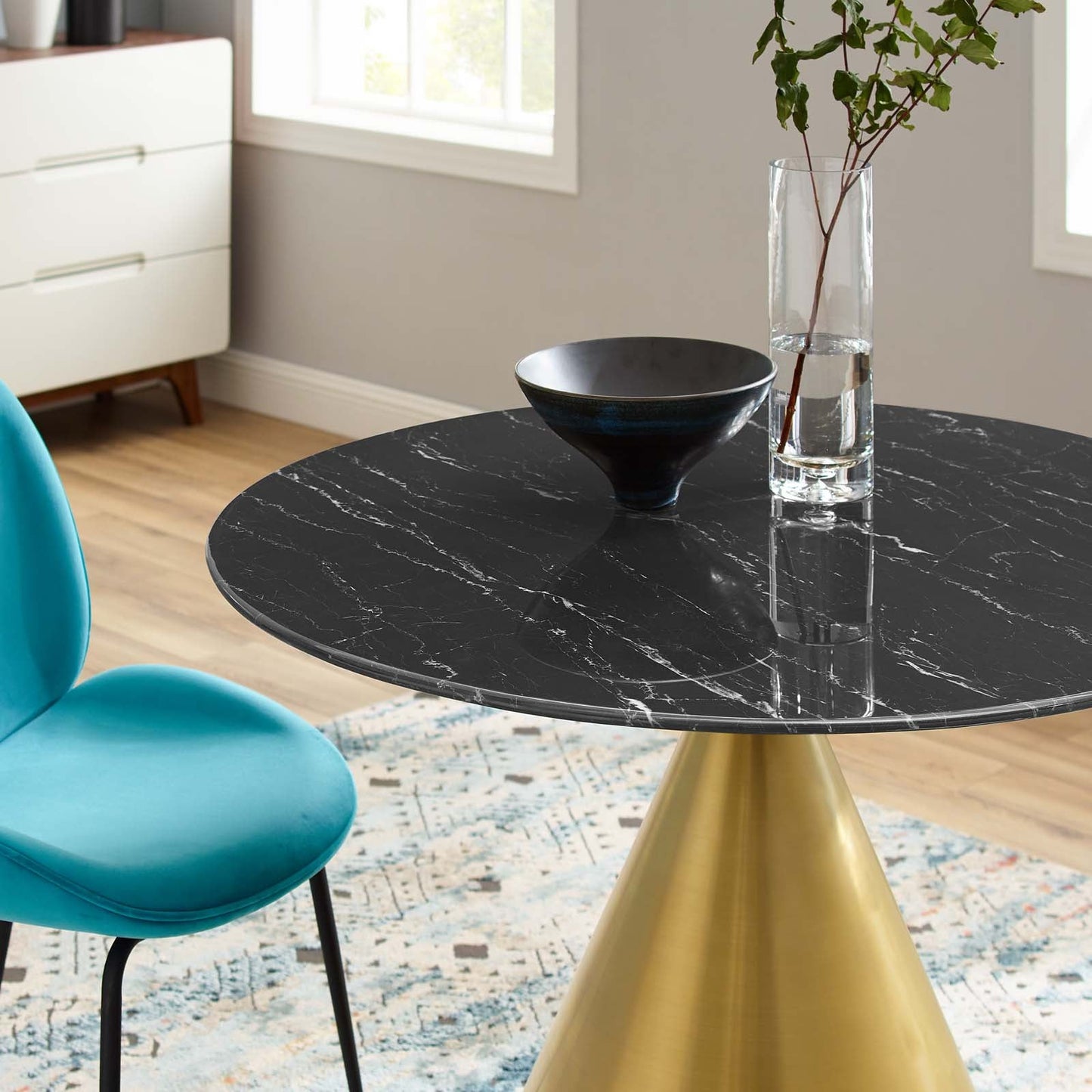 Tupelo 40" Artificial Marble Dining Table Gold Black EEI-5345-GLD-BLK