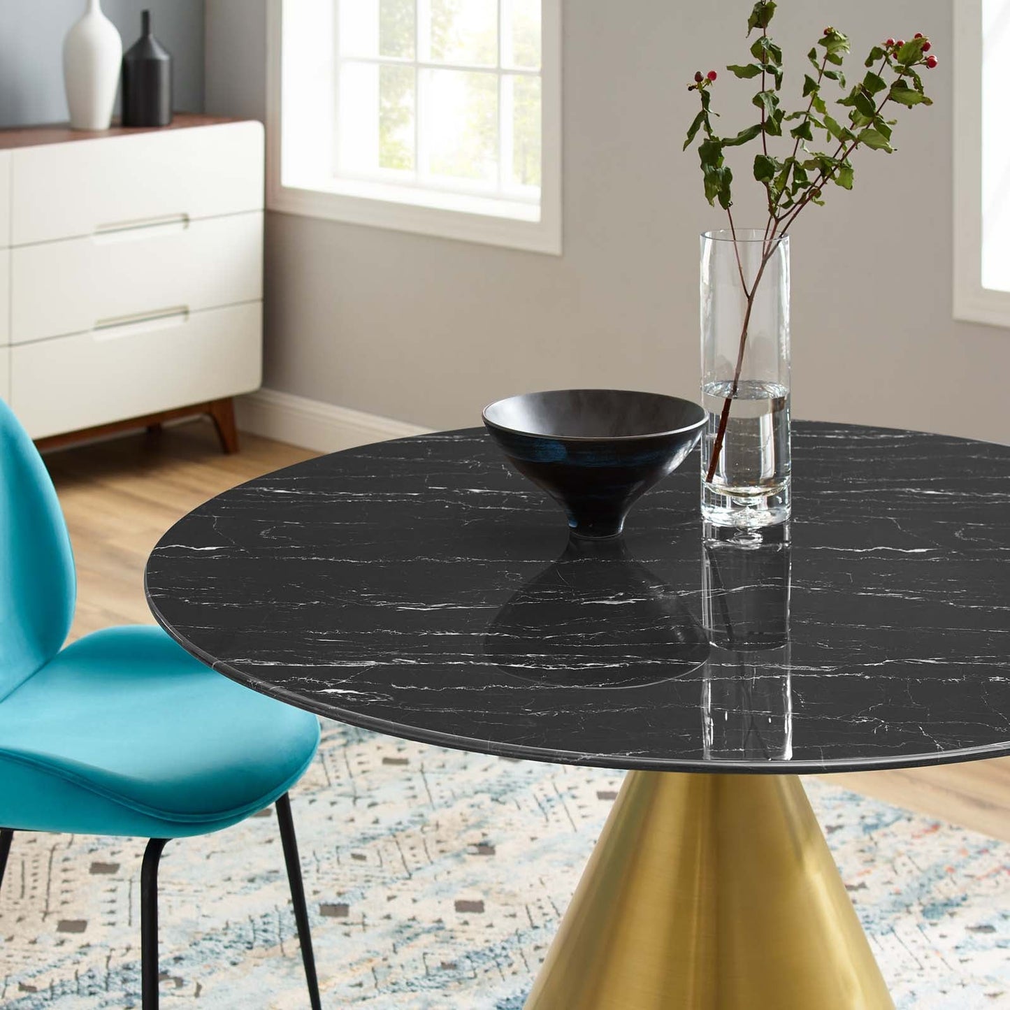 Tupelo 47" Artificial Marble Dining Table Gold Black EEI-5346-GLD-BLK