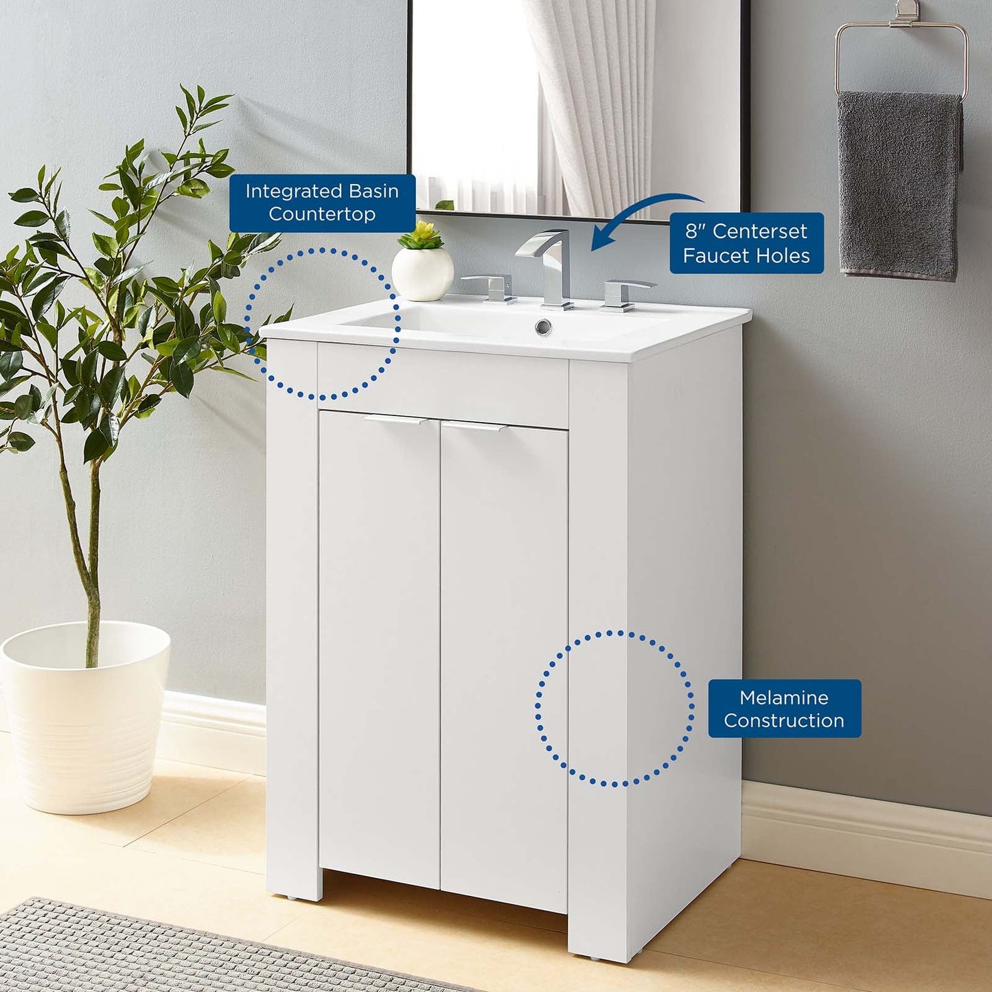 Maybelle 24" Bathroom Vanity White White EEI-5378-WHI-WHI