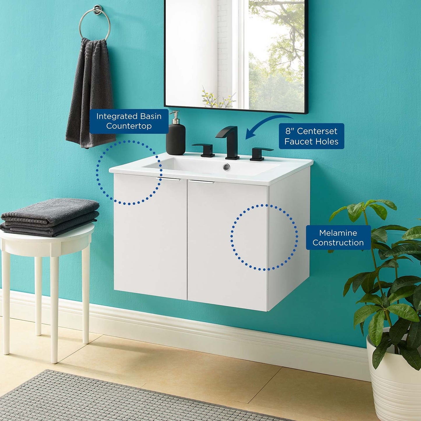 Maybelle 24" Wall-Mount Bathroom Vanity White White EEI-5379-WHI-WHI