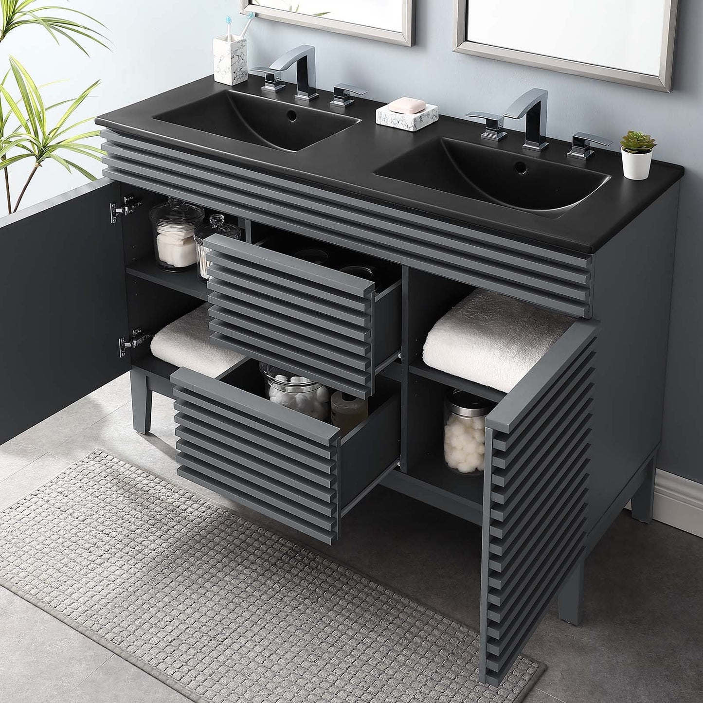 Render 48" Double Sink Bathroom Vanity Gray Black EEI-5381-GRY-BLK