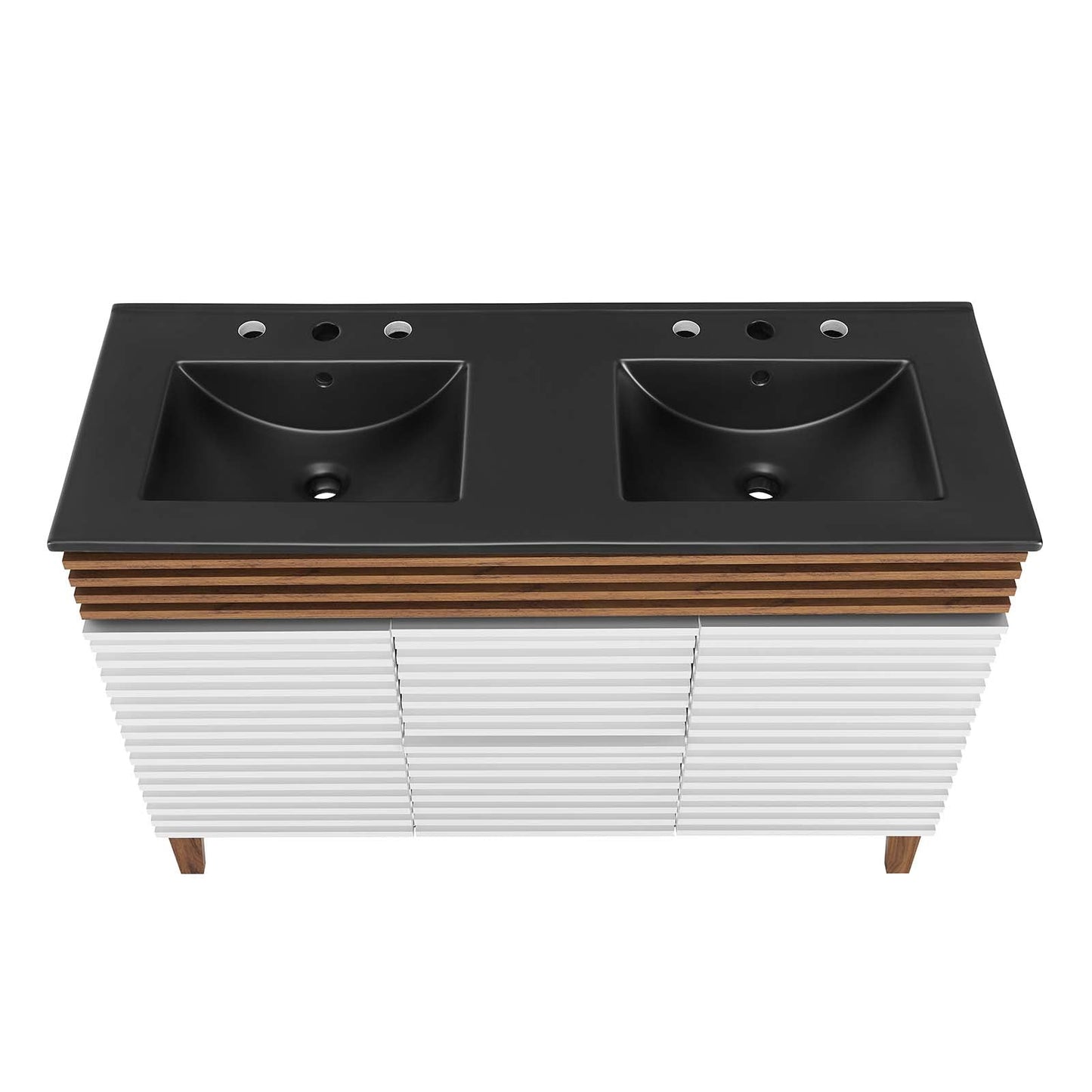 Render 48" Double Sink Bathroom Vanity White Walnut Black EEI-5381-WHI-WAL-BLK