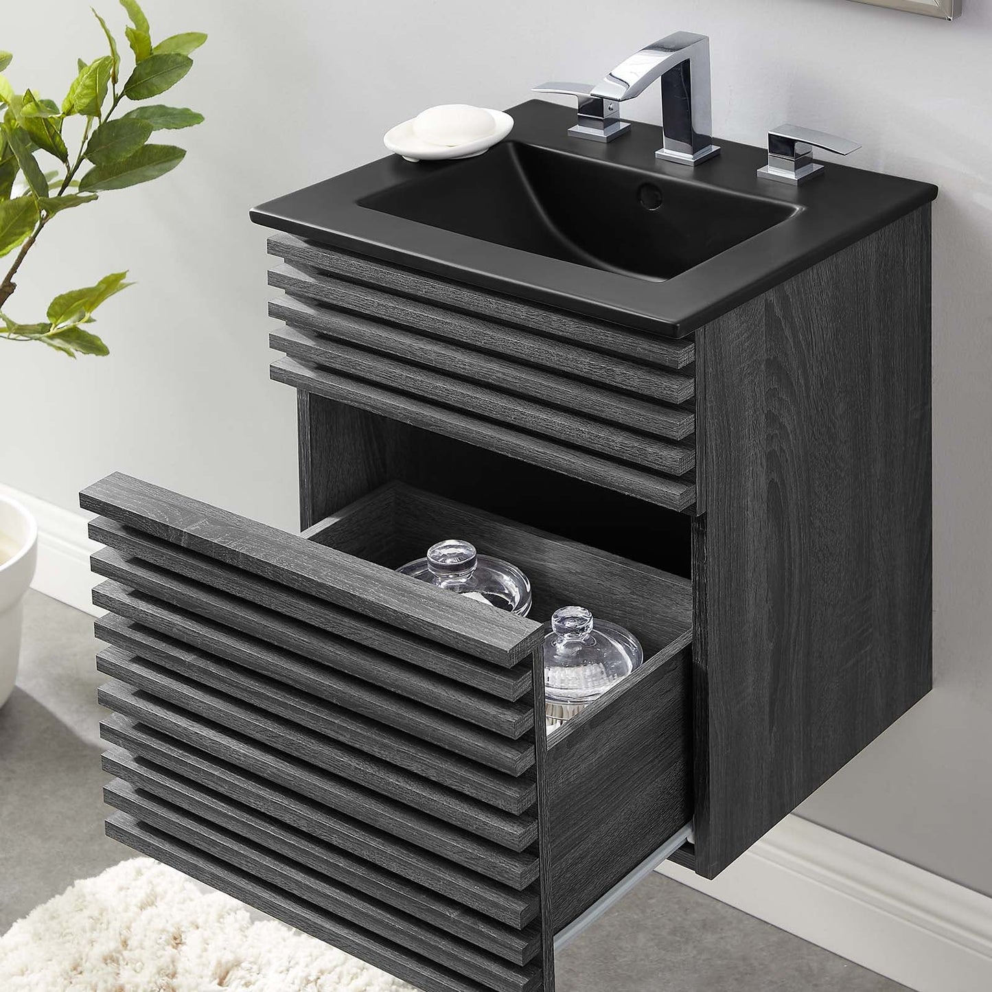 Render 18" Wall-Mount Bathroom Vanity Charcoal Black EEI-5390-CHA-BLK