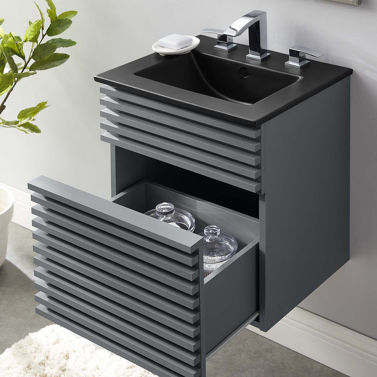 Render 18" Wall-Mount Bathroom Vanity Gray Black EEI-5390-GRY-BLK