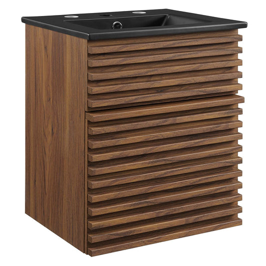 Render 18" Wall-Mount Bathroom Vanity Walnut Black EEI-5390-WAL-BLK