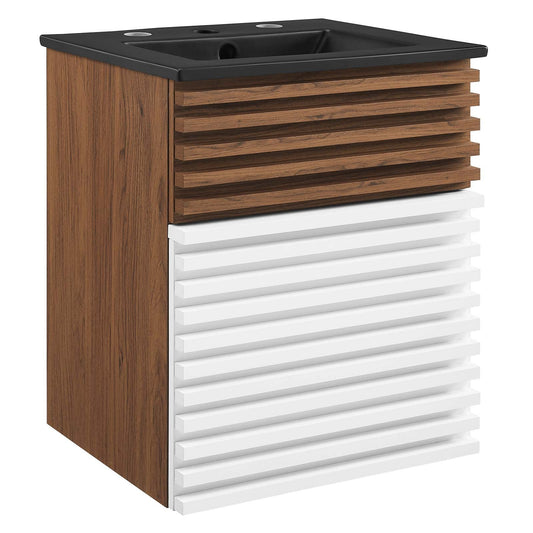 Render 18" Wall-Mount Bathroom Vanity White Walnut Black EEI-5390-WHI-WAL-BLK